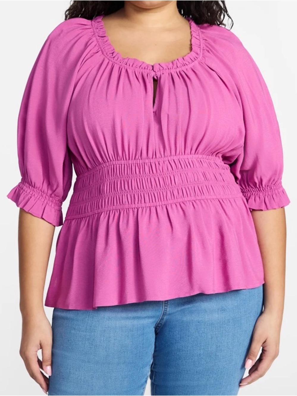 Terra & Sky 2X Smocked-Waist Peasant Blouse - Meadow Mauve